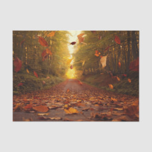 Autumn Forest Path Falling Leaves Tissue Paper