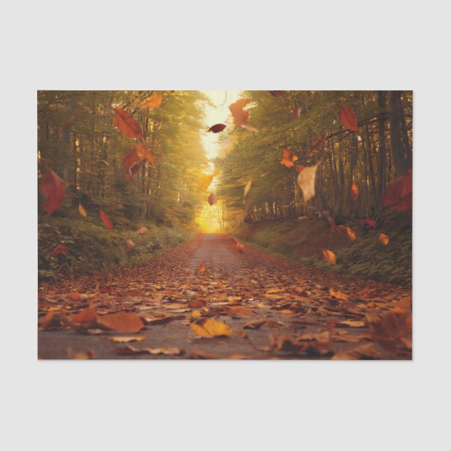 Autumn Forest Path Falling Leaves Tissue Paper (Front)