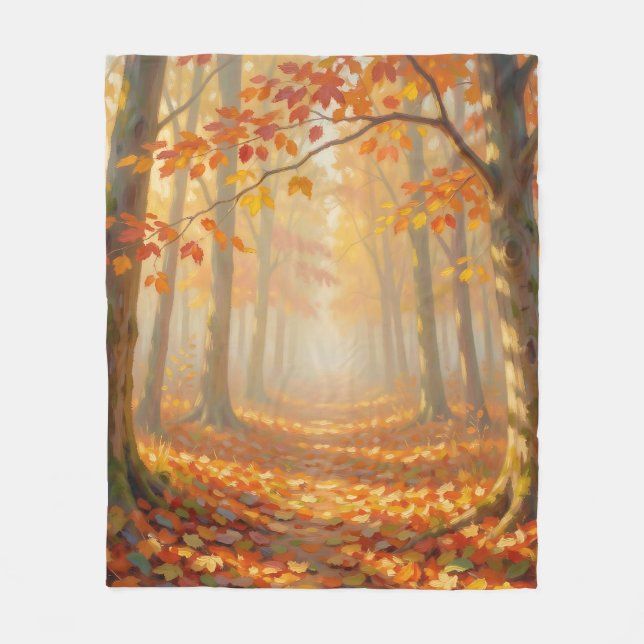 Autumn Forest Path Painterly Landscape Art Fleece Blanket (Front)
