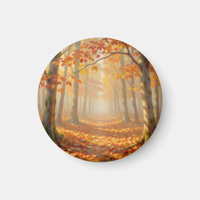 Autumn Forest Path Painterly Landscape Art Magnet (Front)