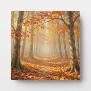 Autumn Forest Path Painterly Landscape Art Plaque