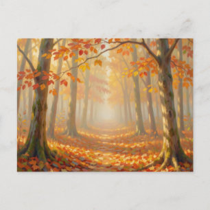 Autumn Forest Path Painterly Landscape Art Postcard