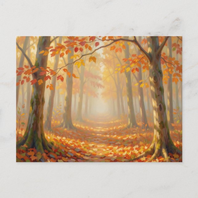 Autumn Forest Path Painterly Landscape Art Postcard (Front)