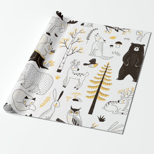 autumn forest pattern wrapping paper (Unrolled)