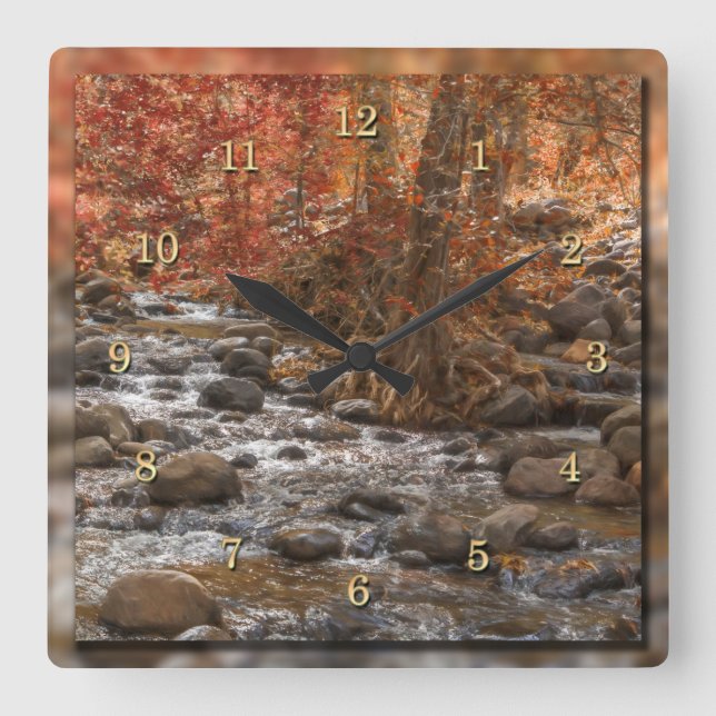 AUTUMN FOREST RIVER  SEDONA ARIZONA SQUARE WALL CLOCK (Front)