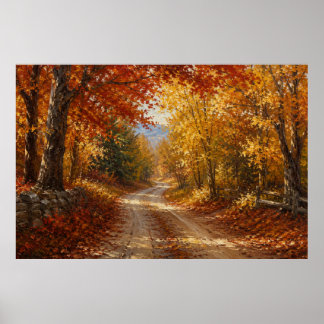Autumn Forest Road Oil Painting Poster