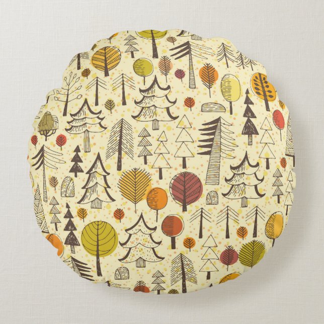 Autumn Forest: Seamless Graphic Pattern. Round Cushion (Front)