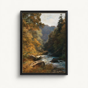 Autumn Forest Stream Deer Landscape Poster