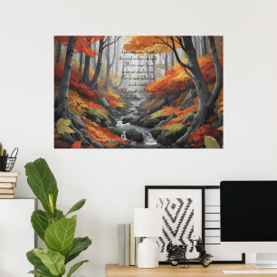 Autumn Forest Stream Vibrant Fall Leaves Poetry Poster