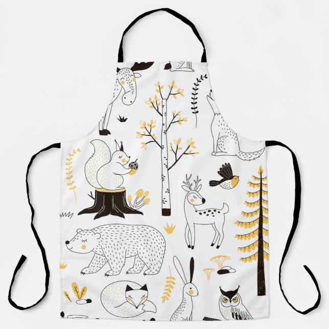 Autumn Forest Trees Leaves Pattern Apron (Front)