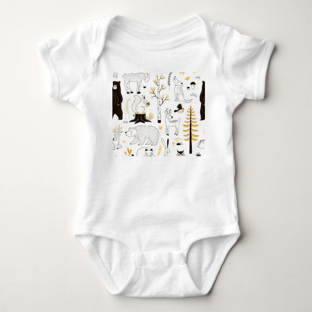 Autumn Forest Trees Leaves Pattern Baby Bodysuit (Front)