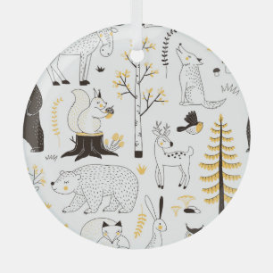 Autumn Forest Trees Leaves Pattern Glass Tree Decoration