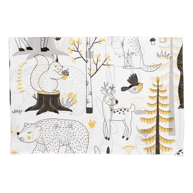 Autumn Forest Trees Leaves Pattern Pillowcase (Front)