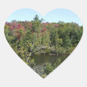 Autumn Forest Water Scene Heart Sticker