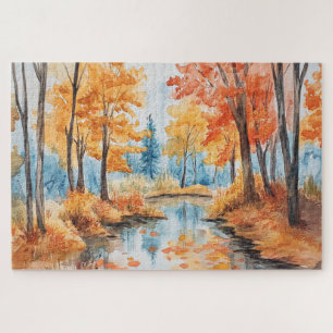 Autumn Forest Watercolor Art Jigsaw Puzzle