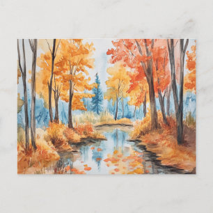 Autumn Forest Watercolor Art Postcard