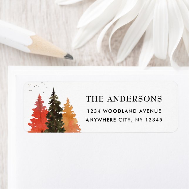Autumn Forest Watercolor Trees Return Address  Lab Label (Insitu)