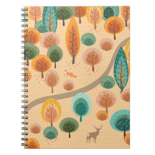 Autumn forest with abstract flat handdrawn trees a notebook