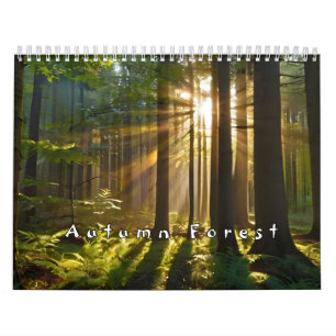 Autumn forest with sun beams calendar