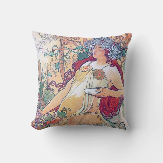 Autumn (Four Seasons), Alphonse Mucha Cushion (Front)