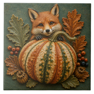 Autumn Fox and Pumpkin Woodland Harvest Ceramic Tile