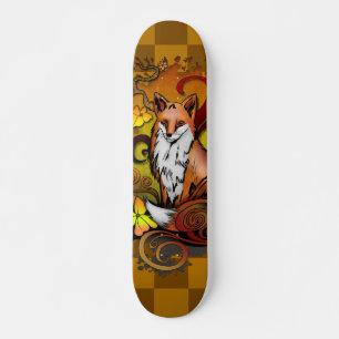 Autumn Fox Checkerboard Nature Art Skateboard