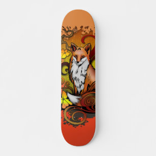 Autumn Fox Floral Nature Illustration Skateboard