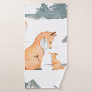 Autumn fox. Hand painted watercolor seamless patte Bath Towel