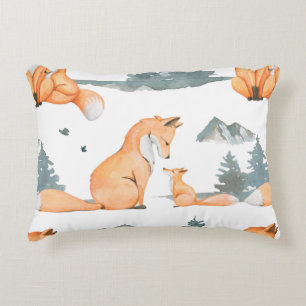Autumn fox. Hand painted watercolor seamless patte Decorative Cushion
