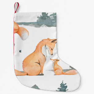 Autumn fox. Hand painted watercolor seamless patte Small Christmas Stocking