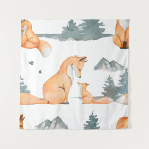 Autumn fox. Hand painted watercolor seamless patte Tapestry