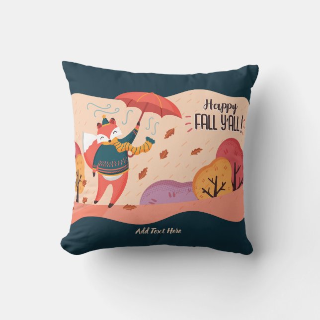 Autumn FOX Happy Fall Ya'll Personalised DECOR Cushion (Front)