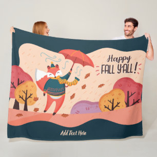Autumn FOX Happy Fall Ya'll Personalised DECOR Fleece Blanket
