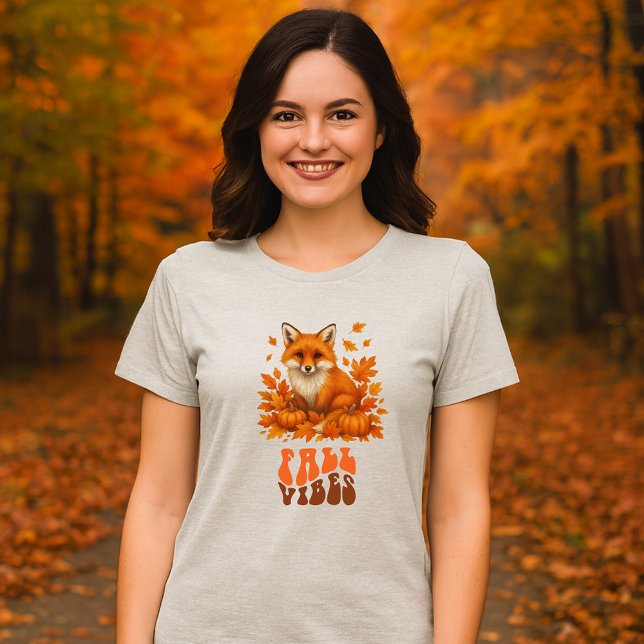 Autumn fox illustration & Fall Vibes script Tri-Blend Shirt (Creator Uploaded)