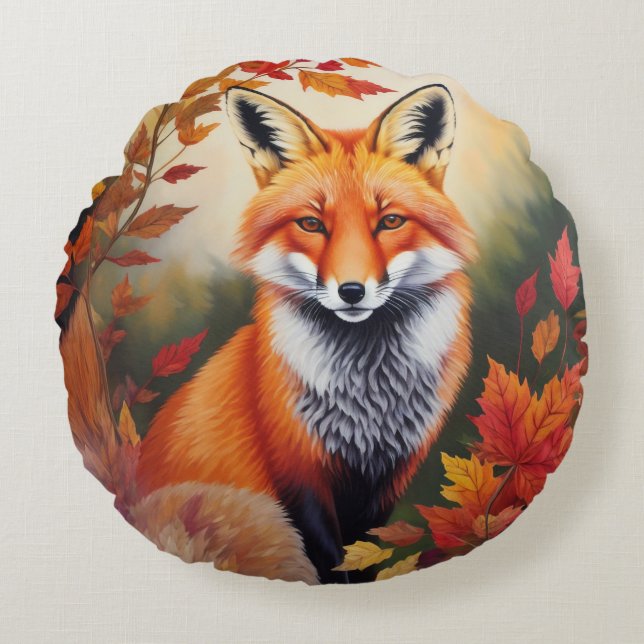 Autumn Fox Painting Round Cushion (Front)
