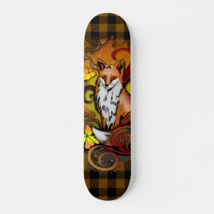 Autumn Fox Plaid Woodland Illustration Skateboard
