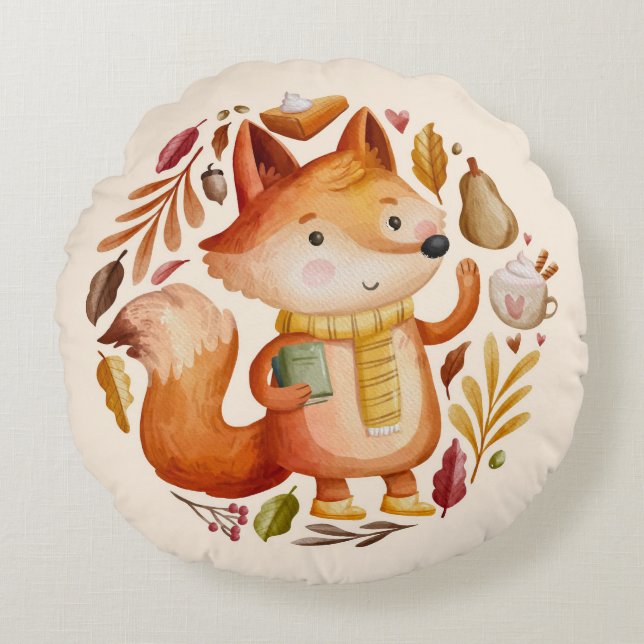 Autumn Fox Round Cushion (Front)