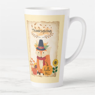 Autumn Fox Thanksgiving Sunflowers Pumpkins Latte Mug