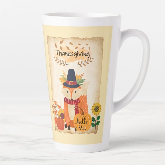 Autumn Fox Thanksgiving Sunflowers Pumpkins Latte Mug (Right)