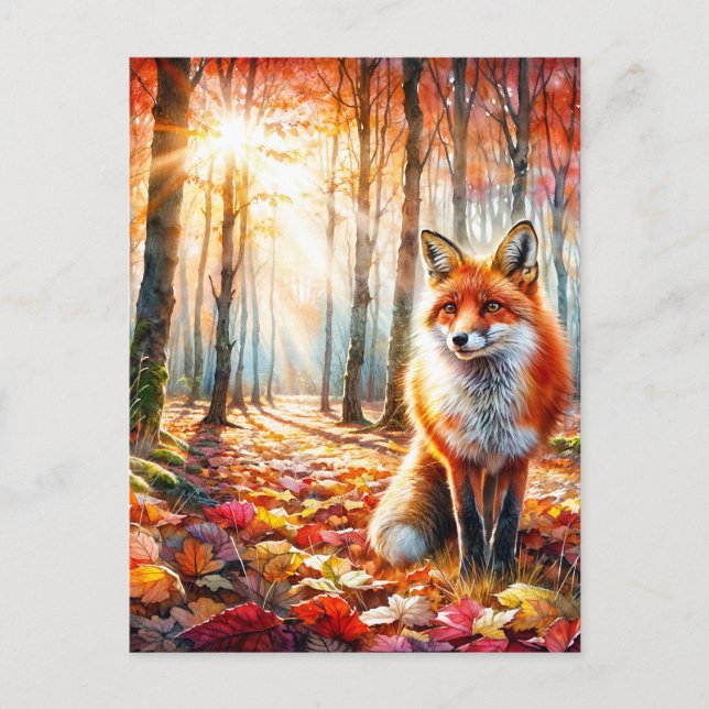 Autumn Fox Watercolor Art Postcard (Front)