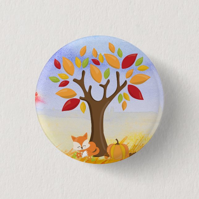 Autumn Fox with Pumpkin 3 Cm Round Badge (Front)