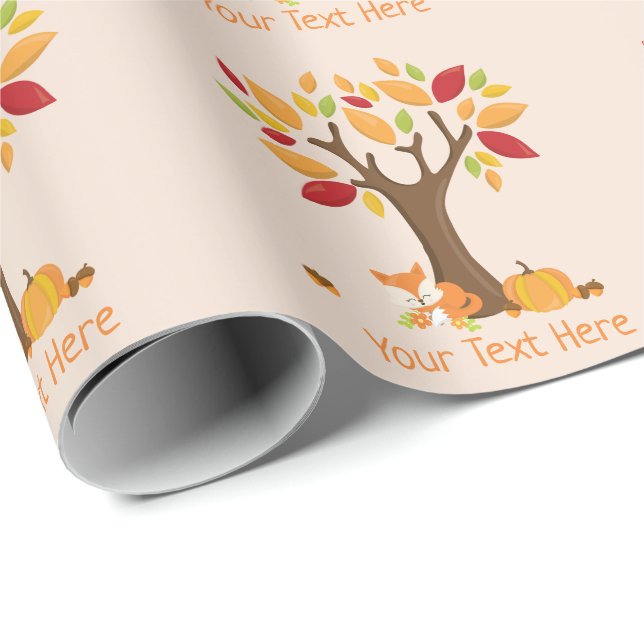 Autumn Fox with Pumpkin Custom Text Wrapping Paper (Roll Corner)