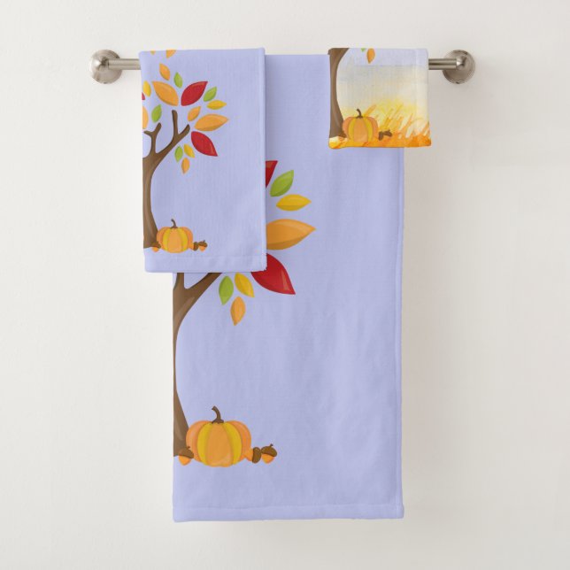 Autumn Fox with Pumpkin Fall Theme Bath Towel Set (Insitu)