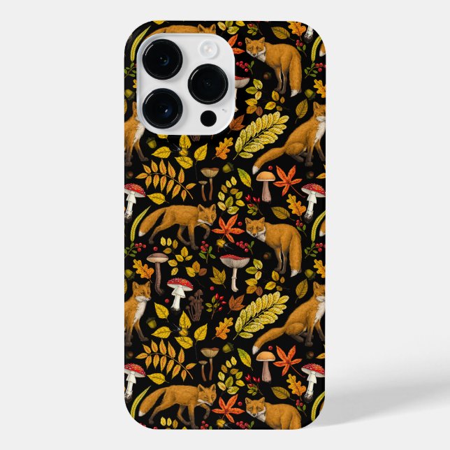 Autumn foxes on black iPhone case (Back)