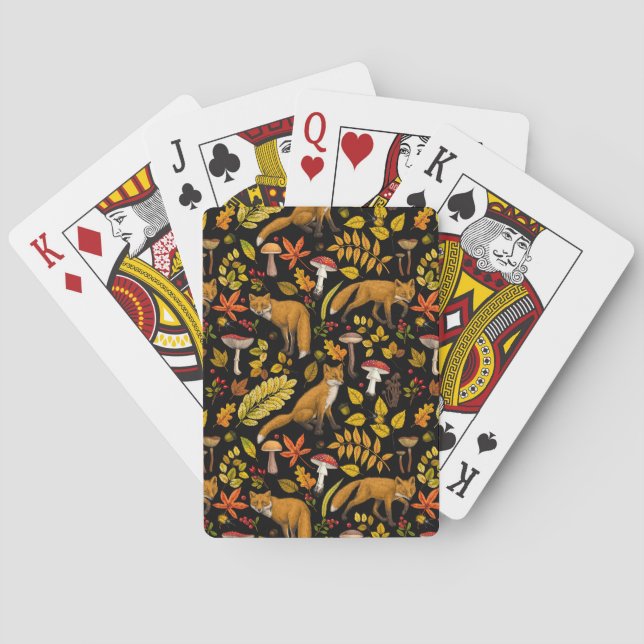 Autumn foxes on black playing cards (Back)