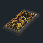 Autumn foxes on black trifold wallet<br><div class="desc">Hand-painted autumn woodland fauna and flora- foxes,  forest leaves,  mushrooms and berries</div>