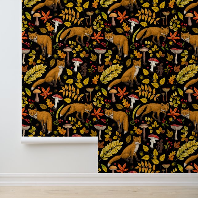 Autumn foxes on black wallpaper (Application)