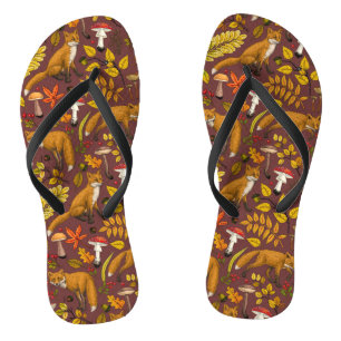 Autumn foxes on chocolate brown thongs