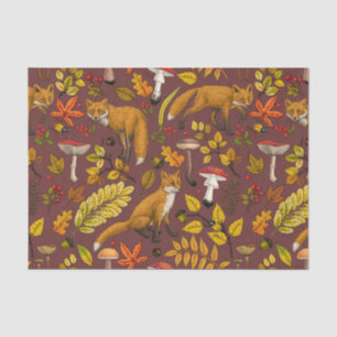 Autumn foxes on chocolate brown tissue paper