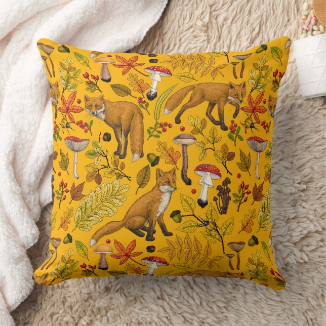 Autumn foxes on orange cushion (Blanket)
